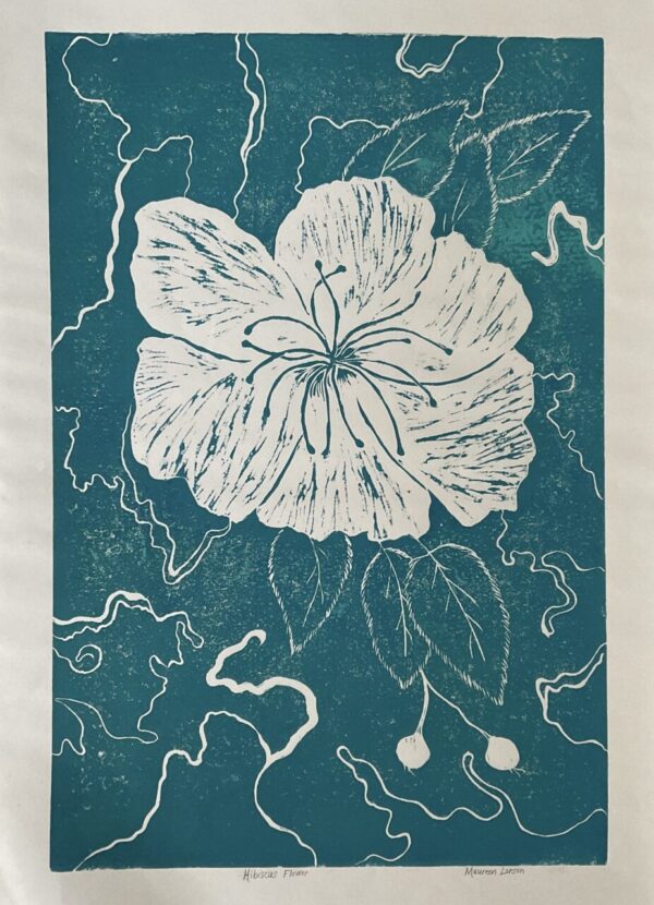 One Original Linocut ~ Hibiscus