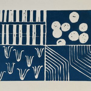 Original Linocut “Iowa Fields” in blue