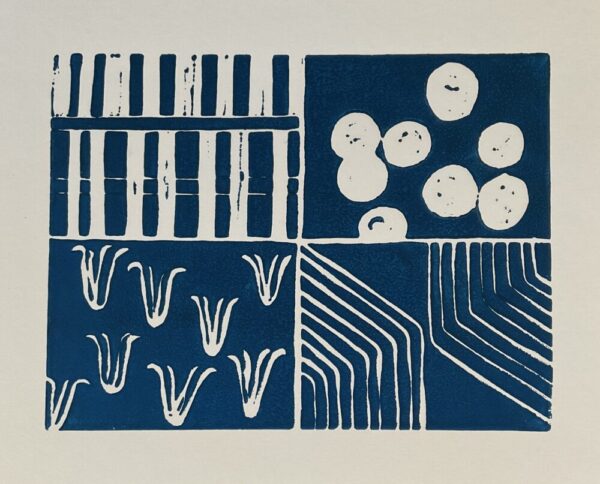 Original Linocut “Iowa Fields” in blue