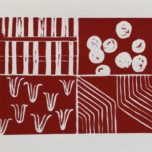 Original Linocut “Iowa Fields” in Red