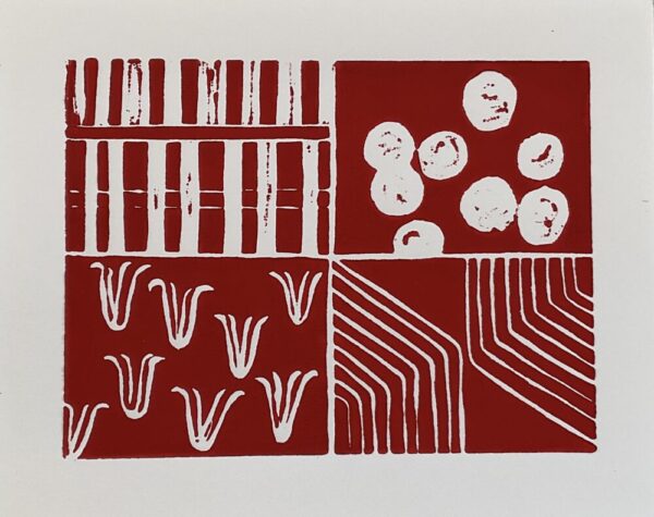 Original Linocut “Iowa Fields” in Red