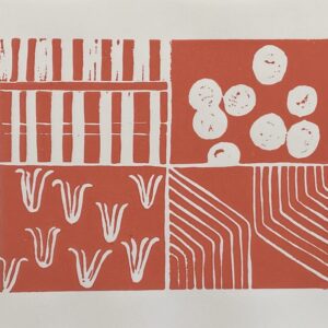 Original Linocut “Iowa Fields” in Orange