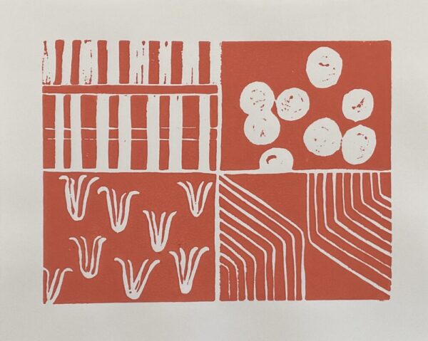 Original Linocut “Iowa Fields” in Orange