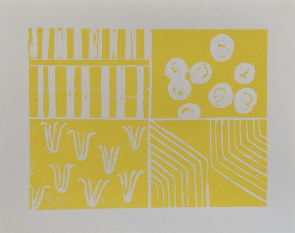 Original Linocut “Iowa Fields” in yellow