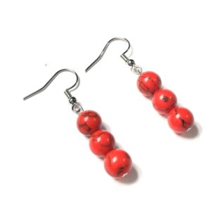 Handmade Red Black Crackled Imitation Howlite Bead Earrings Women Gift