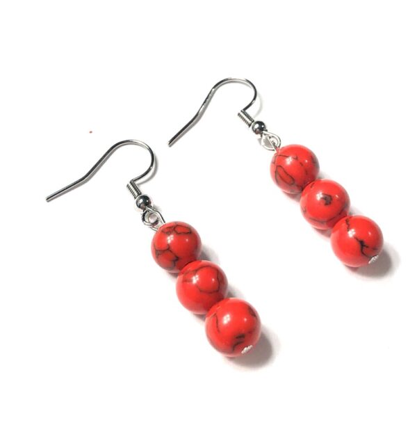 Handmade Red Black Crackled Imitation Howlite Bead Earrings Women Gift