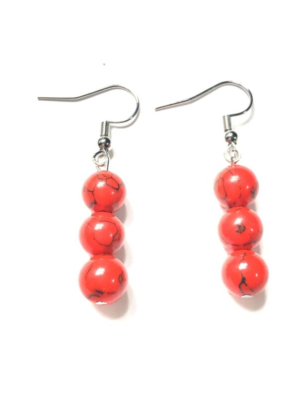 Handmade Red Black Crackled Imitation Howlite Bead Earrings Women Gift