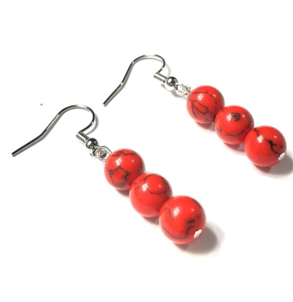 Handmade Red Black Crackled Imitation Howlite Bead Earrings Women Gift