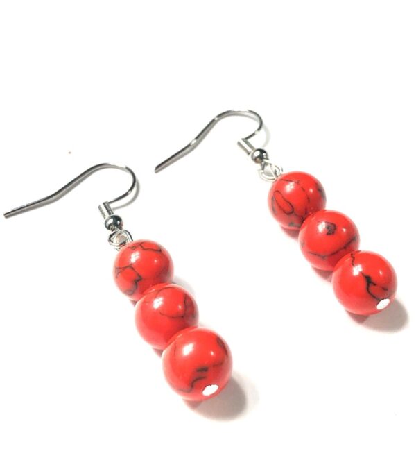 Handmade Red Black Crackled Imitation Howlite Bead Earrings Women Gift