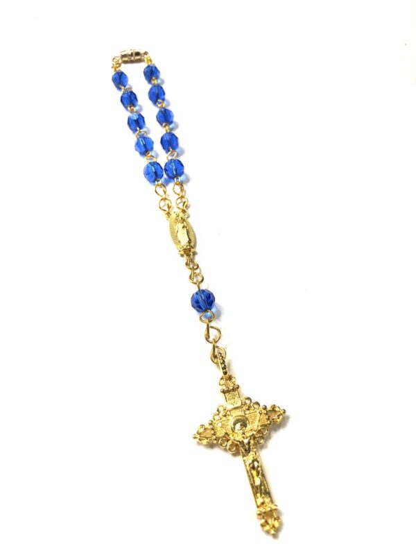 Handmade One Decade Blue Car Rosary Rear View Mirror