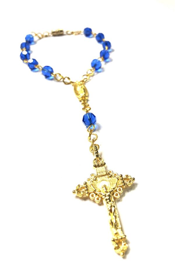 Handmade One Decade Blue Car Rosary Rear View Mirror