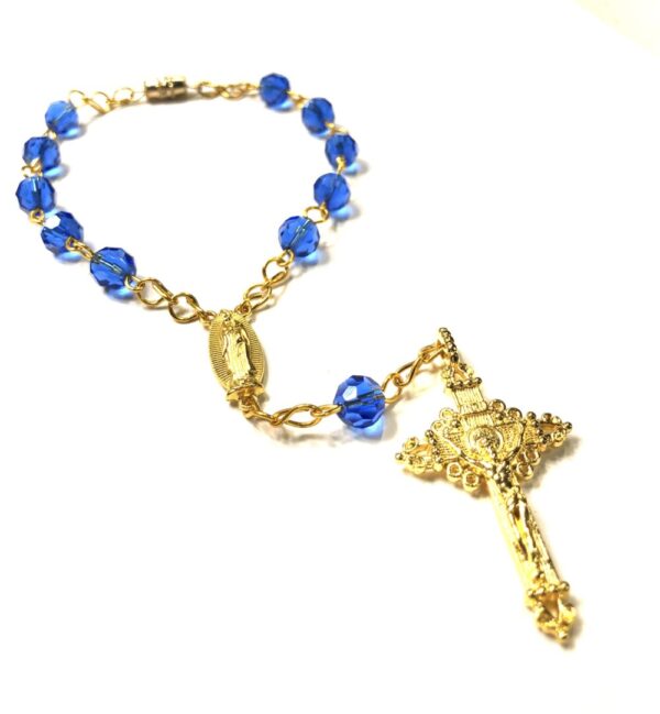 Handmade One Decade Blue Car Rosary Rear View Mirror