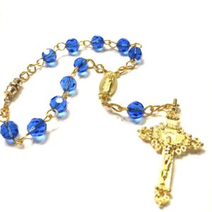 Handmade One Decade Blue Car Rosary Rear View Mirror