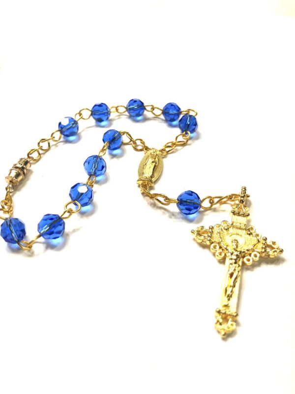 Handmade One Decade Blue Car Rosary Rear View Mirror