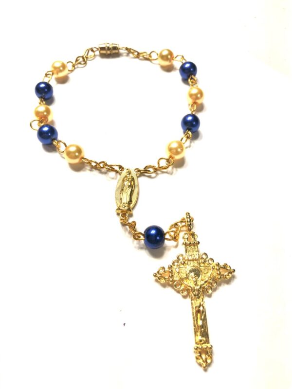 Handmade One Decade Blue & Gold Color Car Rosary Catholic Gift