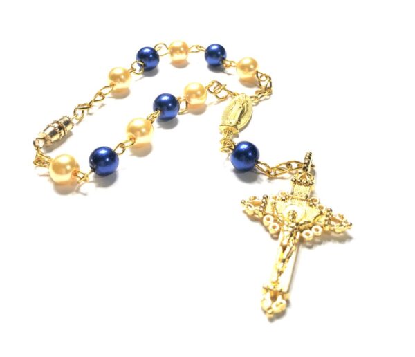 Handmade One Decade Blue & Gold Color Car Rosary Catholic Gift