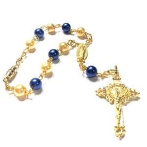 Handmade One Decade Blue & Gold Color Car Rosary Catholic Gift