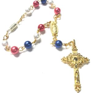 Handmade Patriotic Red White Blue One Decade Car Rosary Rear View Mirror