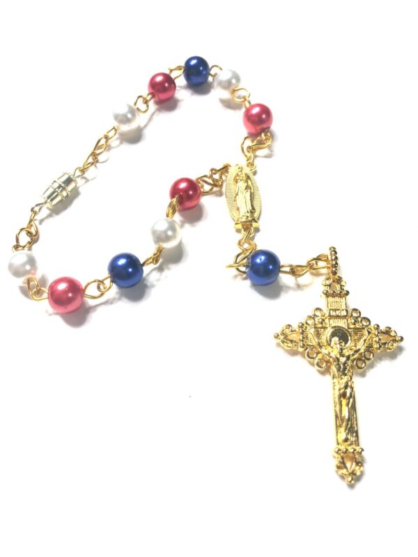 Handmade Patriotic Red White Blue One Decade Car Rosary Rear View Mirror