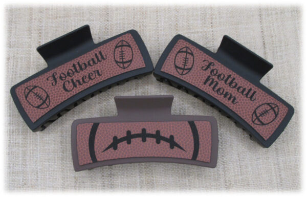 Leather Football Hair Claw Clip – Engraved Leatherette Hair Clip – Football Design