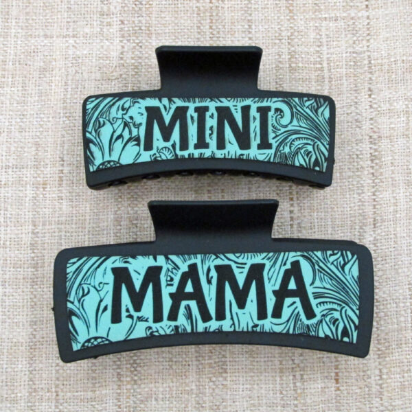 Mama Mini Hair Claw Clips – Mother Daughter Engraved Leatherette Hair Clips – Set of 2