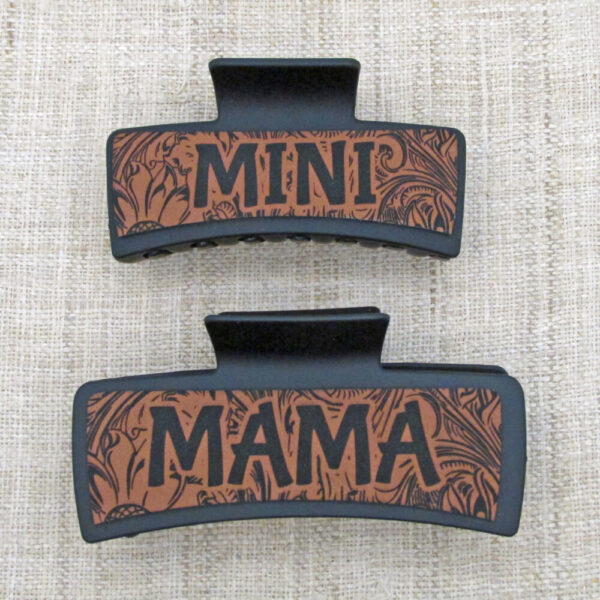 Mama Mini Hair Claw Clips – Mother Daughter Engraved Leatherette Hair Clips – Set of 2