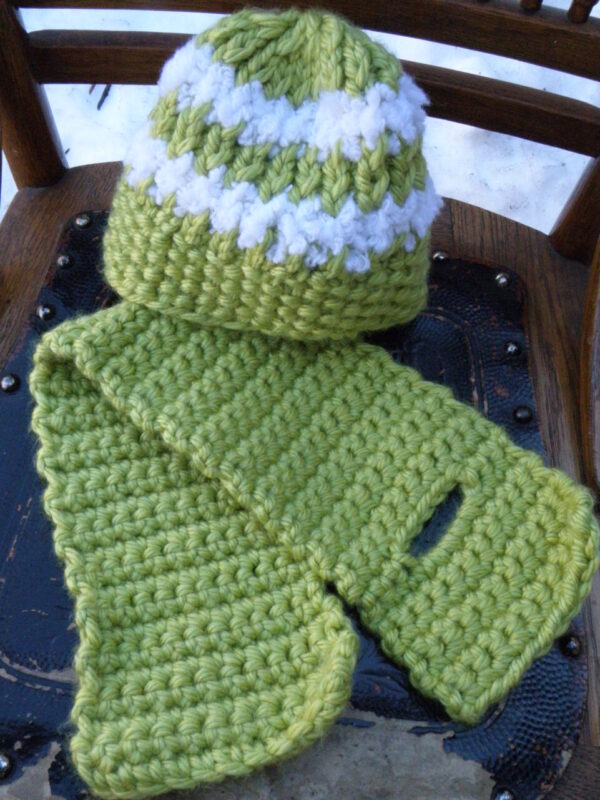 Lime Green Keyhole Scarf and Hat