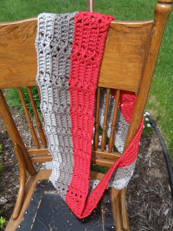 Silver, Grey, Red Crocheted Infinity Scarf