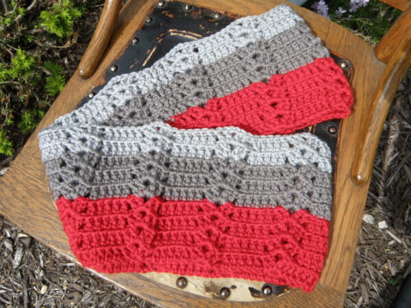 Silver, Grey, Red Crocheted Infinity Scarf