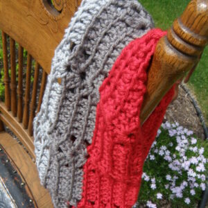 Silver, Grey, Red Crocheted Infinity Scarf