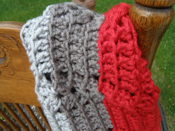 Silver, Grey, Red Crocheted Infinity Scarf