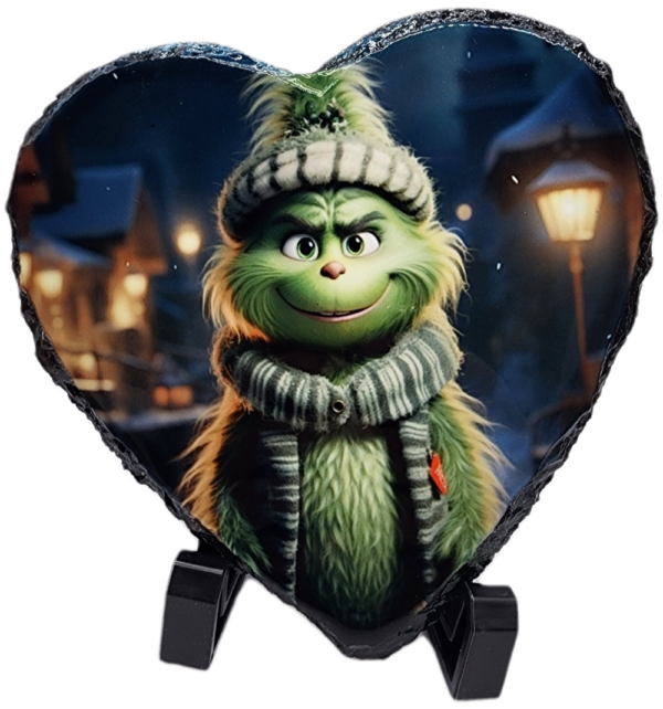 Grinch 6″ Photo Slate Christmas Decor Heart Shaped