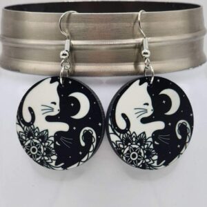 Yin and Yang Cat Earrings Elegant Black and White Handmade Wooden Earrings Lightweight