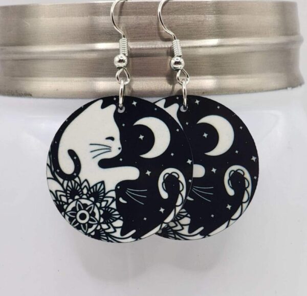 Yin and Yang Cat Earrings Elegant Black and White Handmade Wooden Earrings Lightweight