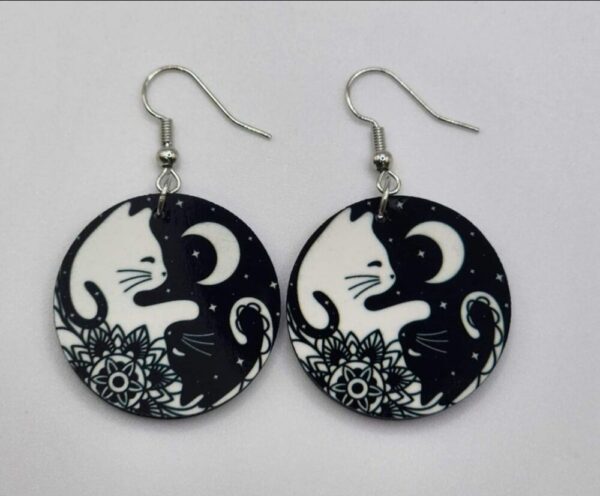 Yin and Yang Cat Earrings Elegant Black and White Handmade Wooden Earrings Lightweight