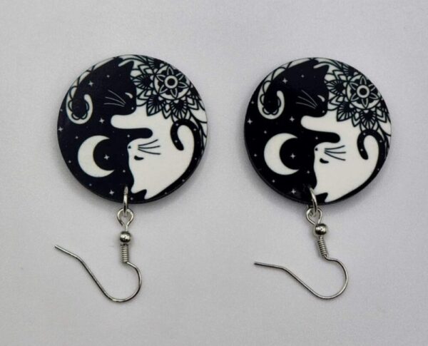 Yin and Yang Cat Earrings Elegant Black and White Handmade Wooden Earrings Lightweight