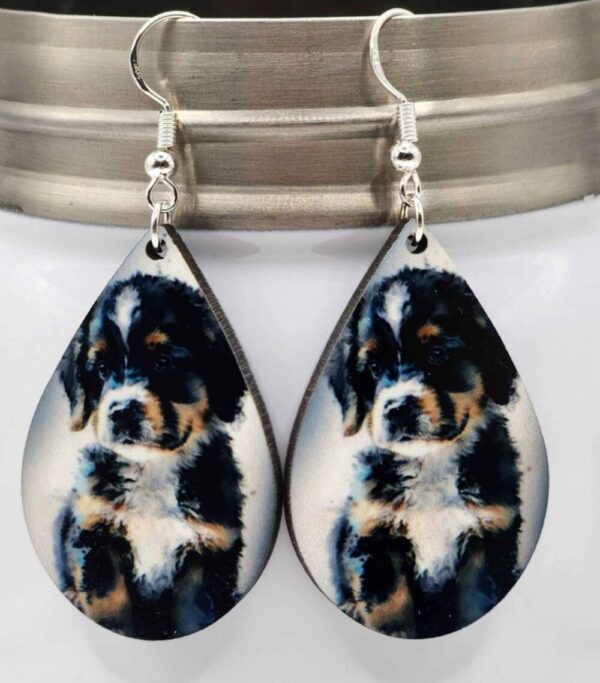 Puppy Dog Earrings Handmade Wooden Double Sided Design