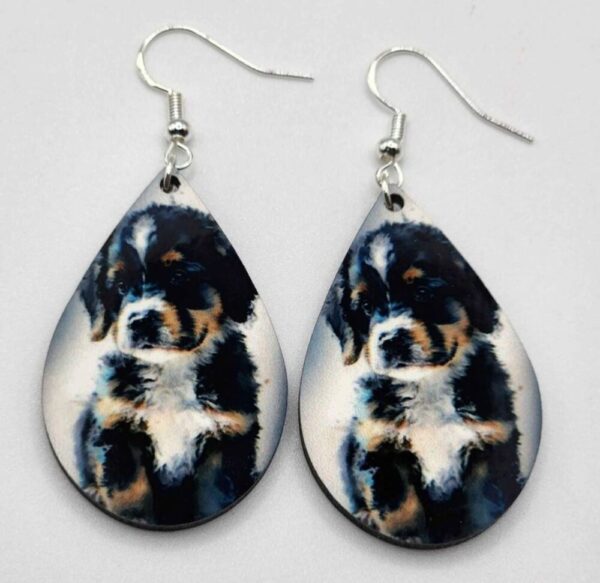 Puppy Dog Earrings Handmade Wooden Double Sided Design