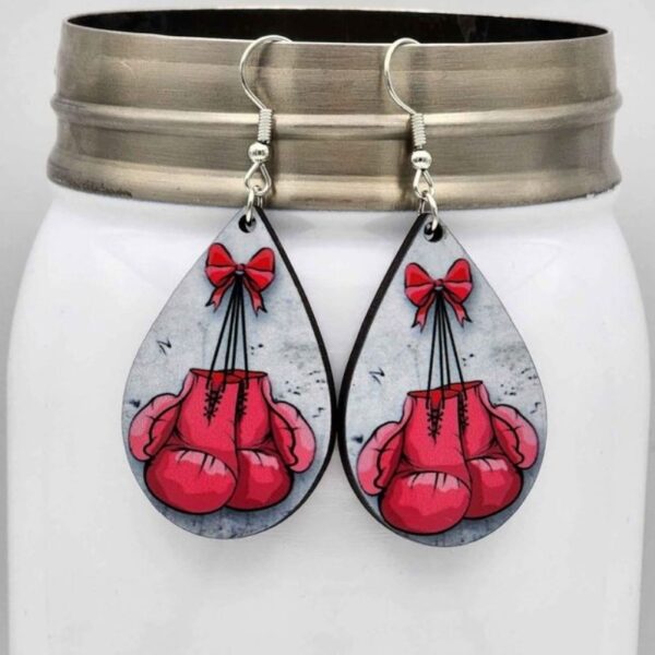 Breast Cancer Awareness Pink Boxing Gloves Earrings Handmade Wooden Lightweight Double Sided Design