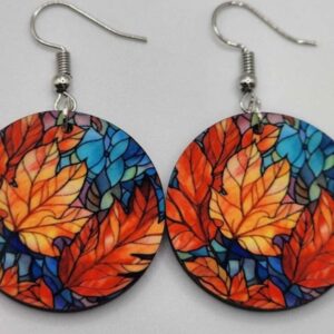 Fall Leaf Earrings Faux Stained Glass Double Sided Design Handmade Wooden Lightweight