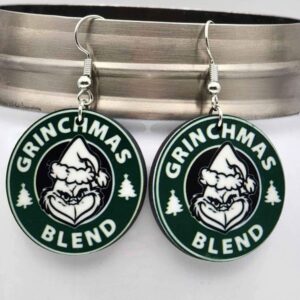 Grinchmas Blend Coffee Earrings Wooden Double Sided Handmade Dangle Lightweight