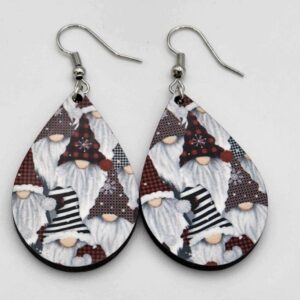 Christmas Winter Gnome Earrings Wooden Handmade Dangle Double Sided Design