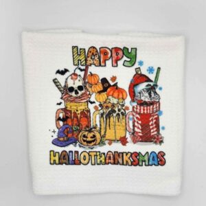 Happy Hallothanksmas Microfiber Kitchen Dishtowel 16×16