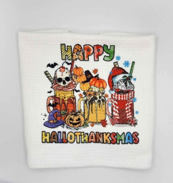 Happy Hallothanksmas Microfiber Kitchen Dishtowel 16×16