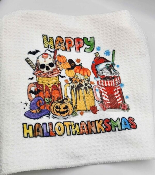 Happy Hallothanksmas Microfiber Kitchen Dishtowel 16×16