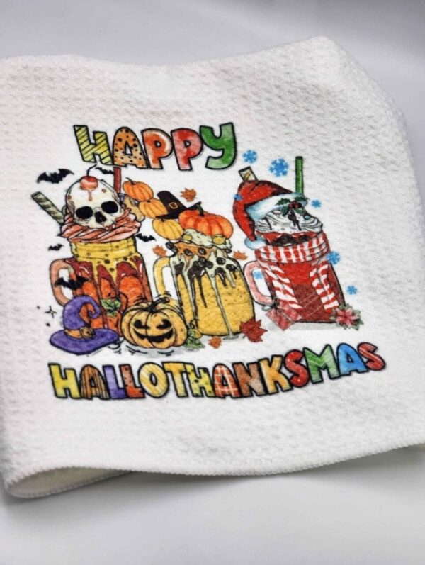 Happy Hallothanksmas Microfiber Kitchen Dishtowel 16×16