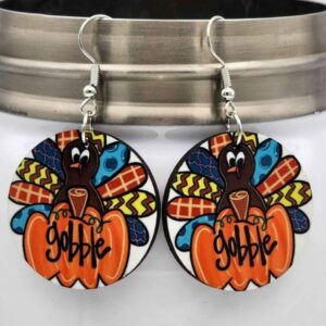 Thanksgiving Turkey “Gobble” Earrings Wooden Handmade Lightweight Double Sided Design