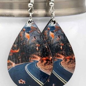 Fall Earrings Windy Day Leaves Adventure Highway Woodwn Handmade