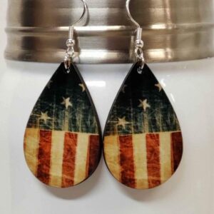 Vintage Distressed Flag Wooden Earrings Double Sided Design