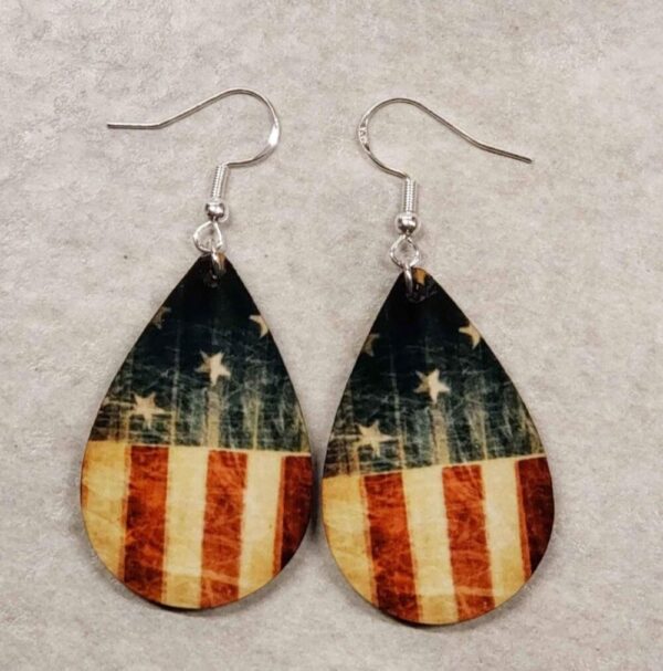 Vintage Distressed Flag Wooden Earrings Double Sided Design